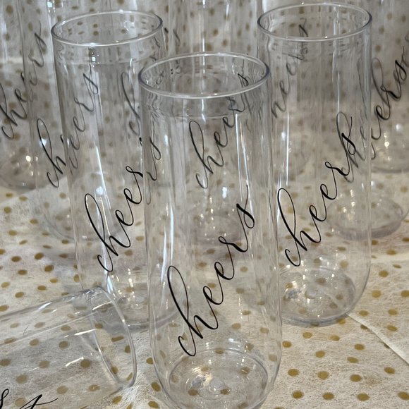 Set of 12 "Cheers" Shatter-Proof Champagne Flutes - Picture 1 of 8